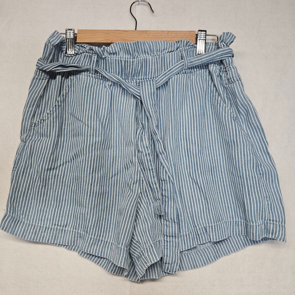 Thread & Supply Striped Paperbag Waist Shorts - Blue & White - Size Large